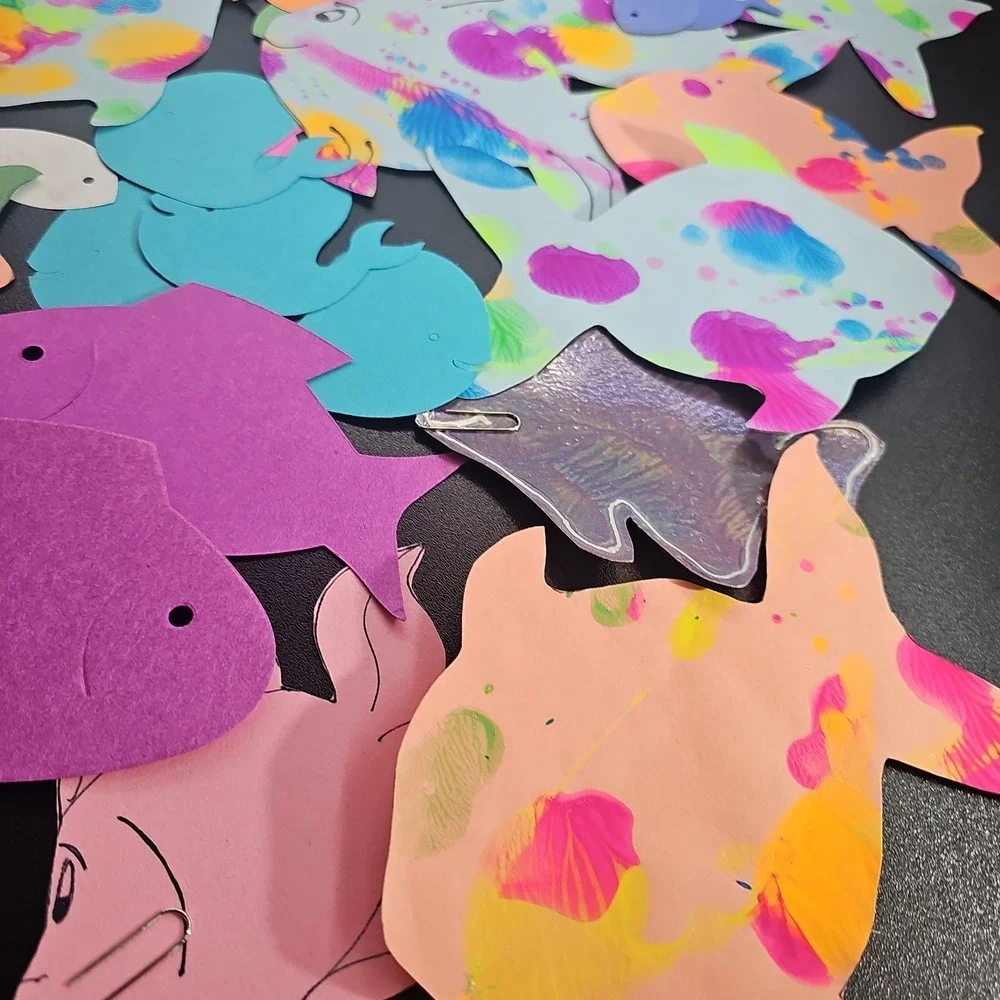 Random Fish Die-Cuts Cardstock Set 40 Scrapbook Embellishments Hand Painted